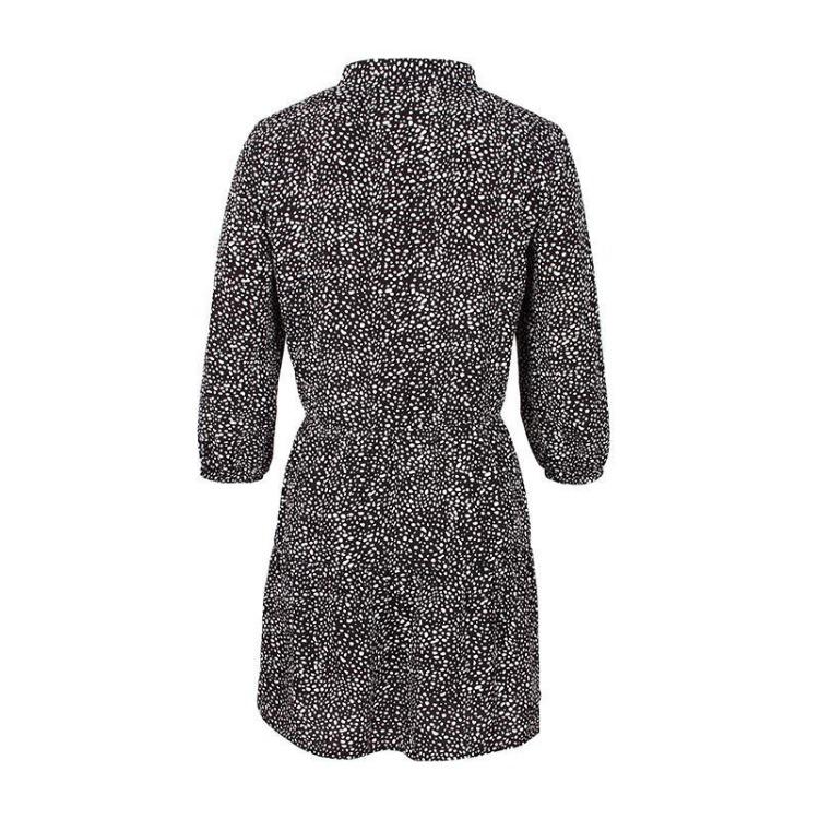 Women Summer Casual V-neck Mini Dress Three Quarter Sleeve Single Breasted Print Above Knee Sizes S-XL Black White Burgundy