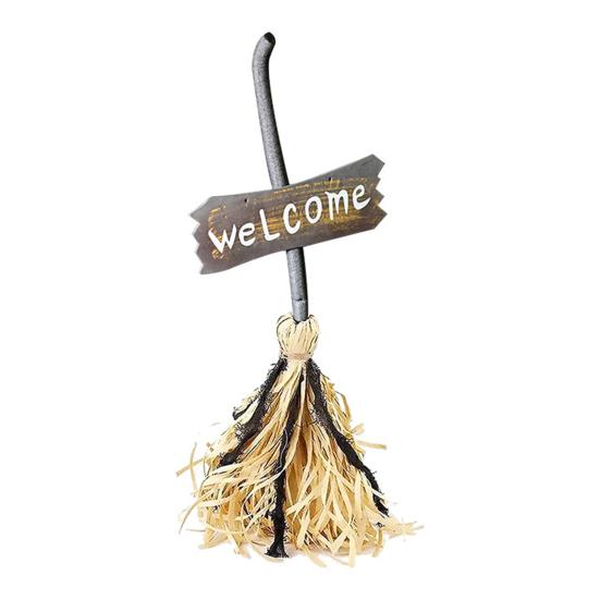 Animated Floating Witch Broom 28" Halloween Magic Dancing Broom Light Up Moving Broomstick with Sound for Haunted House Floor Decor