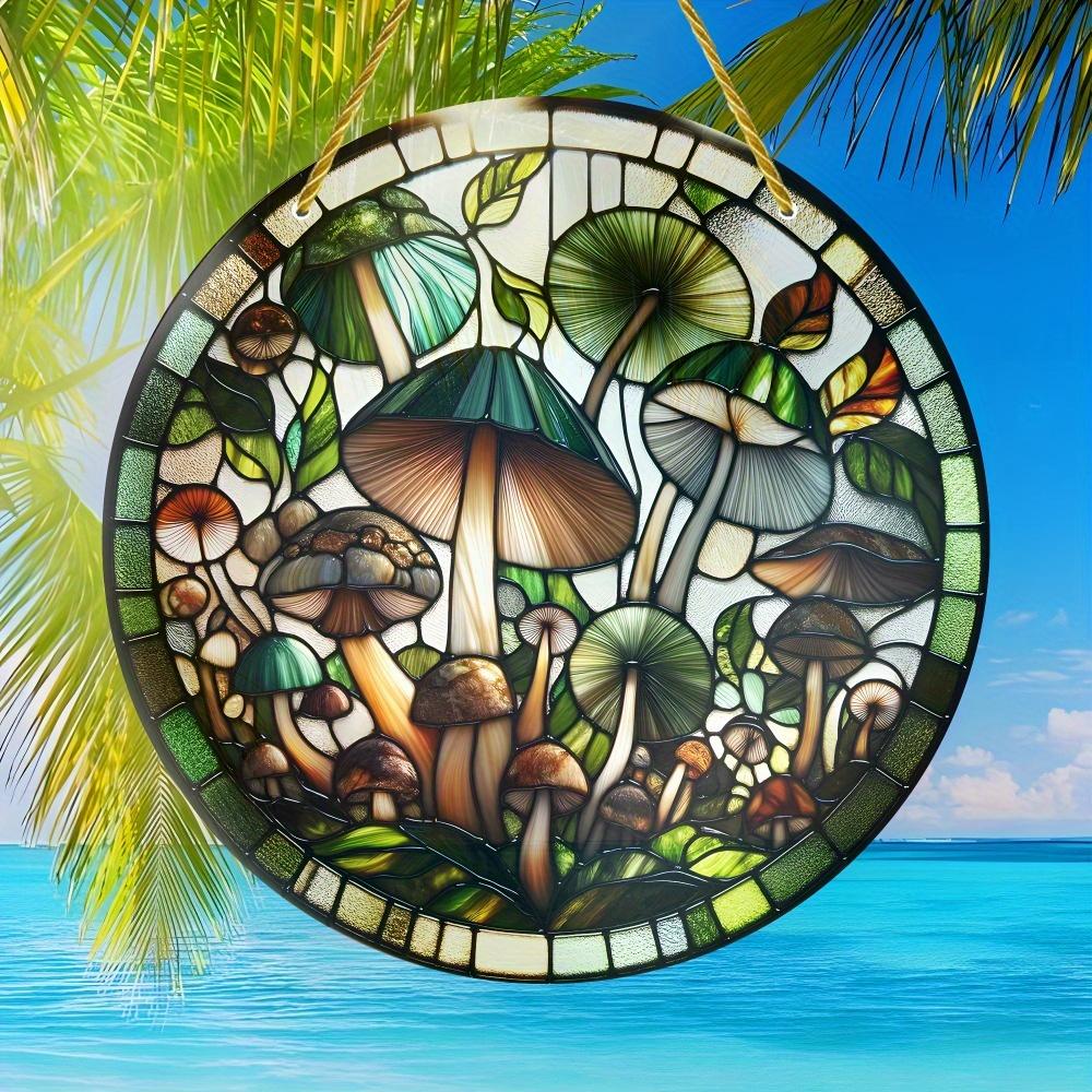 Mushroom & Plant Sun Catcher. Stained Glass Style Wreath for Porch, Bedroom & Terrace. A Perfect Gift.