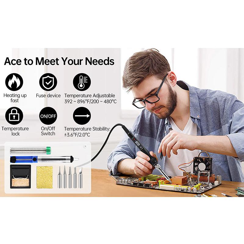 Digital Soldering Iron 80W With On/Off Switch Adjustable Temperature Lcd Welding Tools Ceramic Heater Soldering Tips