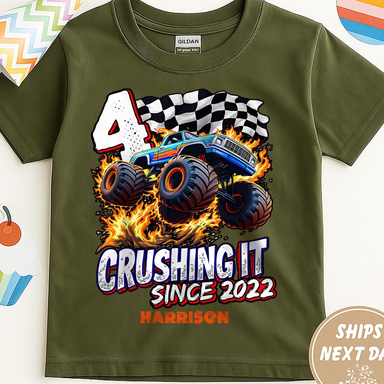 4th Crushing It Since 2022 Monster Truck Unisex Shirt, Birthdy Party Tee, Personalized Kids Birthday Shirt, 4th Birthday Outfit 120