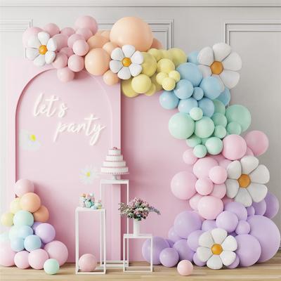 141Pcs Macaron Balloon Garland Arch Kit Pastel Rainbow Daisy Flower Balloons For Boho Birthday Baby Shower Bridal Party Supplies