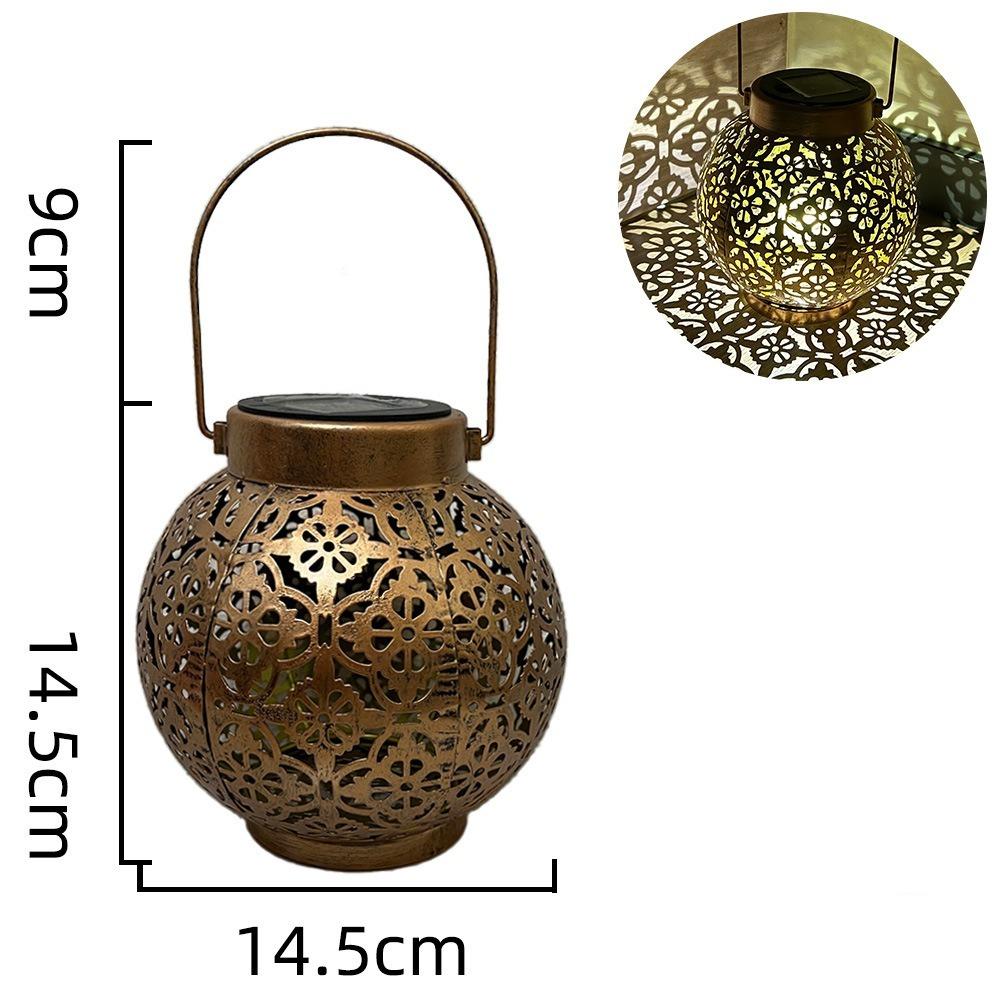 Solar Powered Iron Projection Light Outdoor Garden Hanging Lantern With Hollow Out Design For Patio Fence Decoration