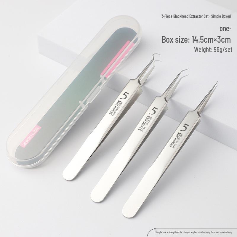 Stainless Steel Ultra-Sharp Blackhead & Acne Extractor Tweezers Set
