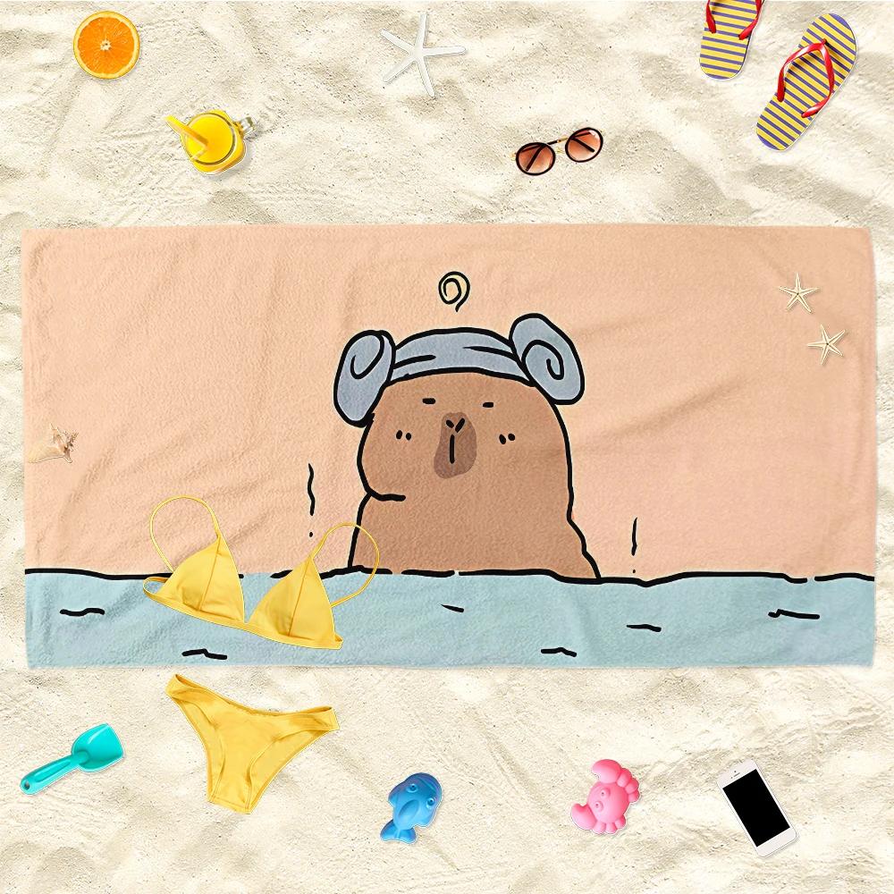 

Adorable Capybara Beach Towel: Keep Happy, I m Ok for Summer Fun! Suitable for towels, bath towels, beach towels W40*H60(CM)