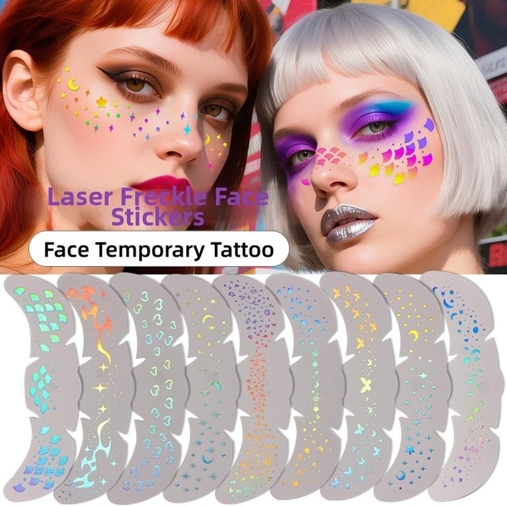 Fish Scale Moon Star Face Temporary Tattoo Butterfly Dots Heart Face Tattoo Sticker Music Festival