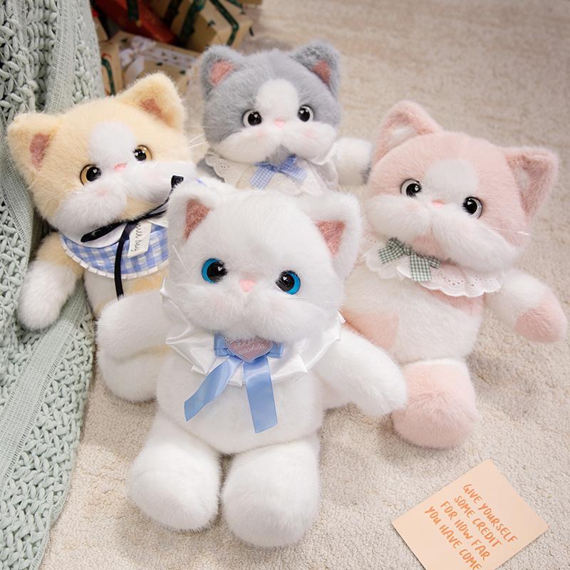 46cm Kawaii Soft Colorful Cat Plush Toy Cute Stuffed Animals Cartoon Kitten Plush Hug Pillow for Kids Girls Xmas Gift Decor