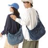 Borsa Hobo in Denim Lavato Vintage con Doppie Tasche Frontali a Pattina Borsa a Spalla Casual Morbida per Donne Quotidiana