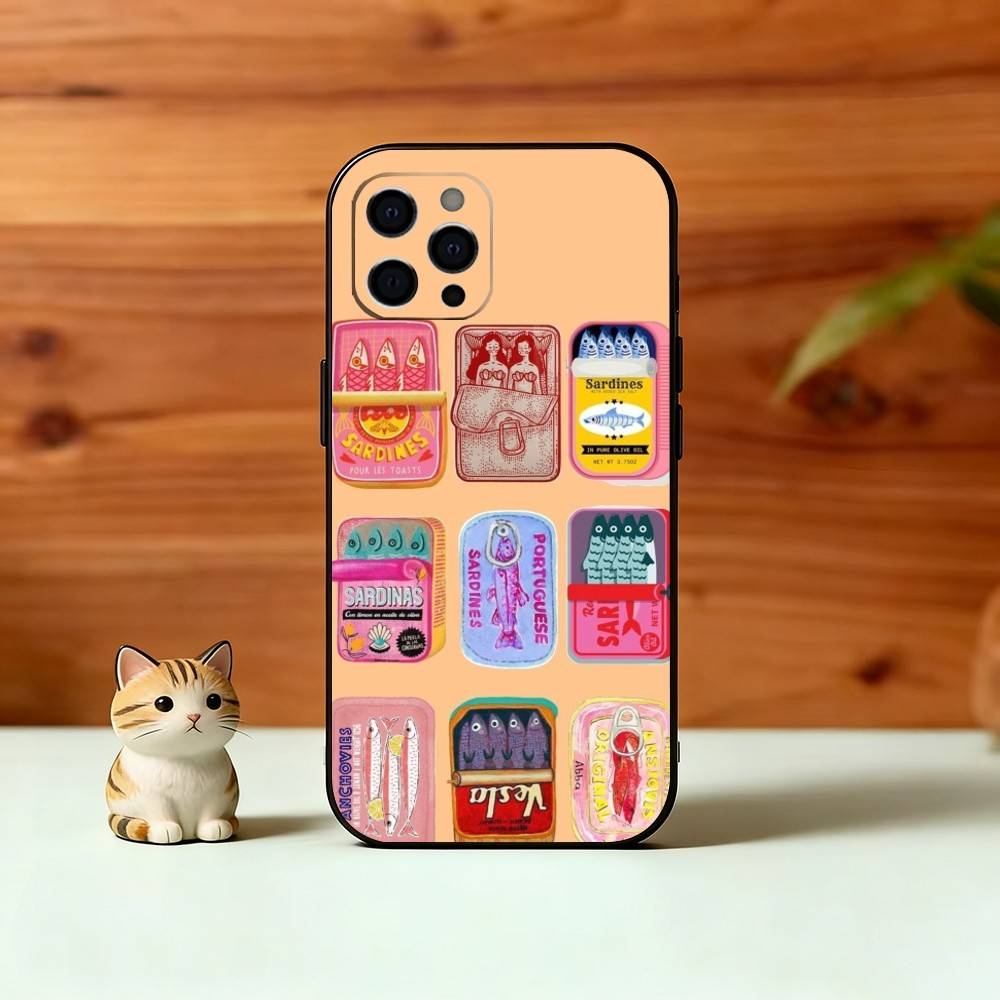 S-Sardines F-Fish Art Phone Case For iPhone 17,16,15,14,13,12,11 Plus,Pro Max,XS,Soft Silicone Black Cover