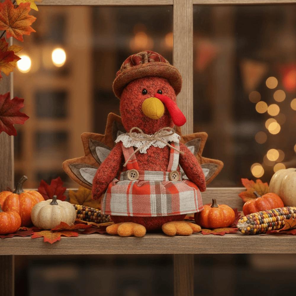 Rustic Thanksgiving Plush Turkey Doll Creative Stuffed Turkey Toy Harvest Festival Decor
