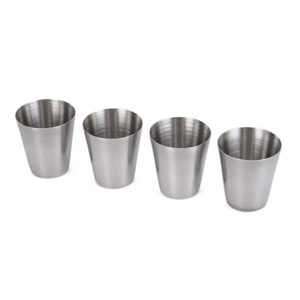 4pcs Portable Metal Drinking Cups 30ml Glasses for Hiking Picnics and Travel Comes Convenient PU Leather Case Drinkware