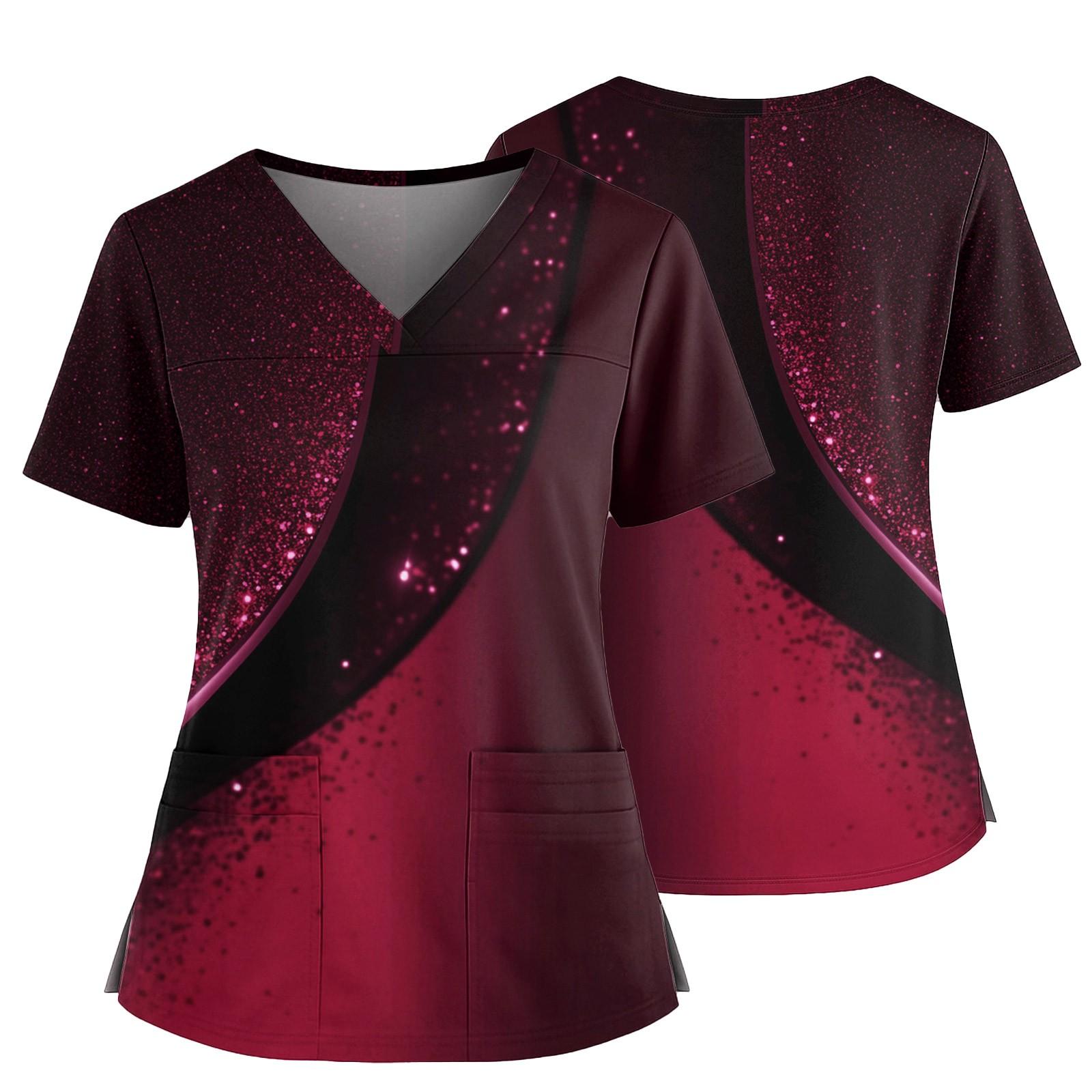 

Женский повседневный топ с принтом, V-образным вырезом, карманом, боковым разрезом и короткими рукавами XXXXXL винный