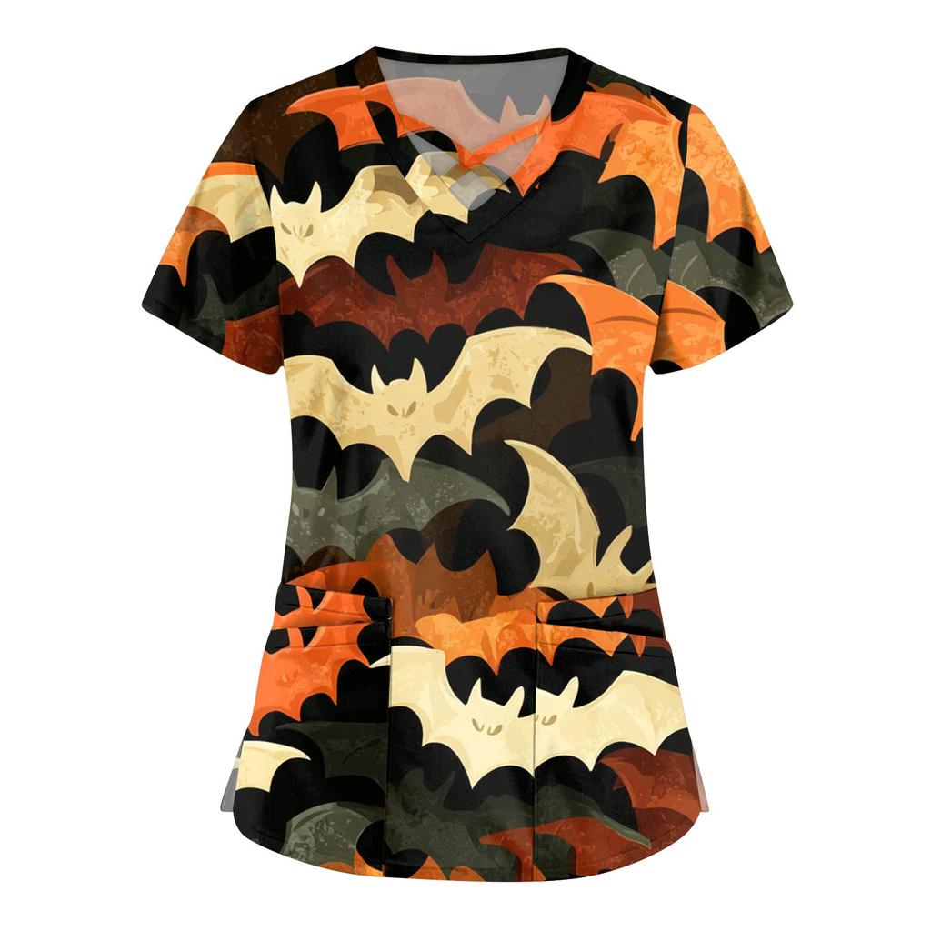 Dámská móda Overaly s výstřihem do V a krátkým rukávem Top s potiskem Halloweenu Oblečení