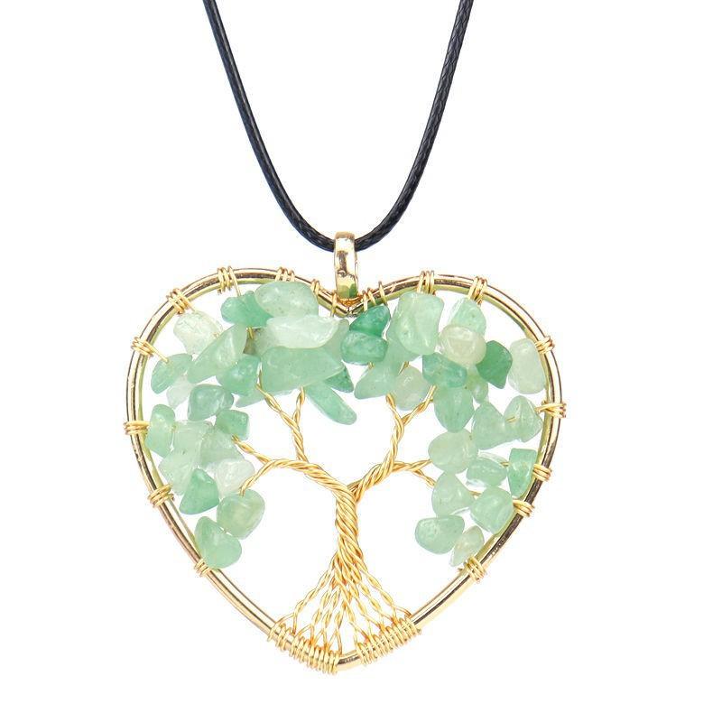 Color-Preserving Gold Hand-Wound Crystal Gravel Peach Heart Tree Of Life Necklace Heart-Shaped Pendant N55