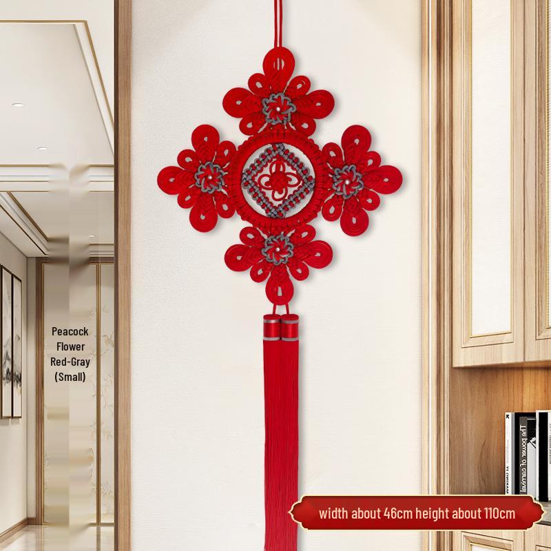 Large Red Handmade Chinese Knot Pendant: Decorative Wall Ornament for Living Room & Housewarming Gift