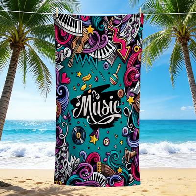 1Pc Music Artistic Illustration Beach Towel Quick Dry Multiuse For Beach Pool Gym Yoga Home Travel Christmas Halloween Xmas Gift G1116