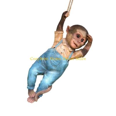 92MF Monkey Miniature Statue Garden Decors Resin Animal Sculpture Hanging Ornament Outdoor Statues for Yard Lawn Accessories