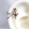 Red Zircon Wing Chain Piercing Earring For Women Men Gothic Silver Color Rivet Ear Bone Nail Earring Y2K Jewelry Accessories