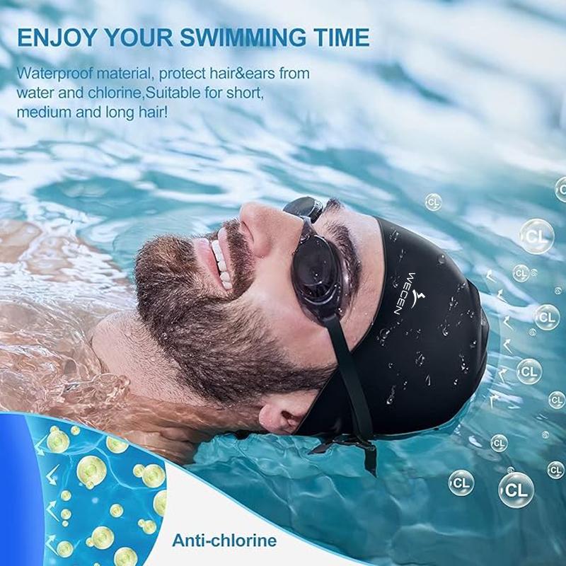 Adult Silicone Swim Hat Waterproof Durable Nonslip Swimming Pool Hat Black Silicone Swim Cap
