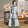Chinese Qing Dynasty Style Restored National Costume Round Neck Top Retro Printed Skirt Women's Suit