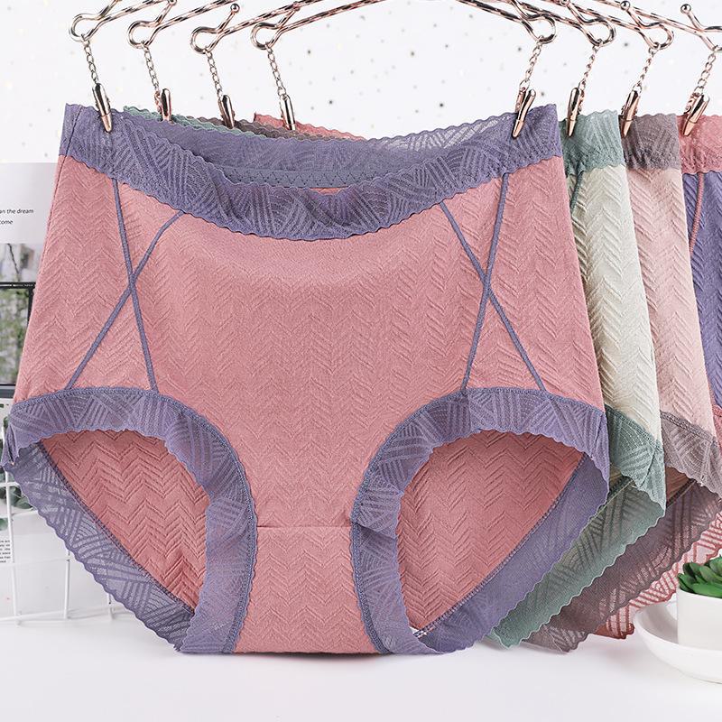 Dam Storlek Plus Ren Bomull Spets Hög Midja Underkläder - 90 kg, Sommarstil