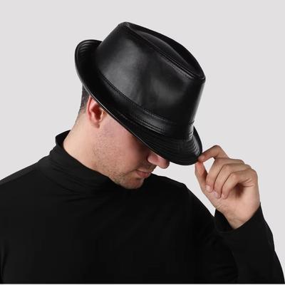 PU British Style Short Brim Jazz Caps Hats Fashion Middle-aged and Elderly Autumn and Winter Outdoor Leisure Gentlemen Jazz Hat for Men Panama Hat