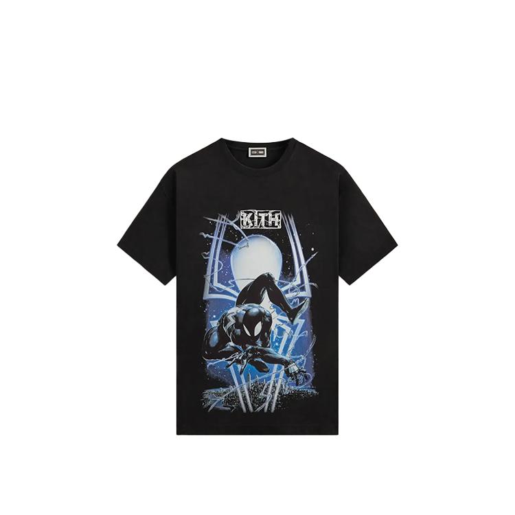 Kith x Marvel Symbiote Spiderman Vintage Tee Black Unisex Tops KHM034326-001 L