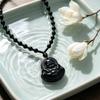Daily new style black laughing Buddha pendant with beads necklace Buddha amulet men and women couple versatile accessory sweater chain