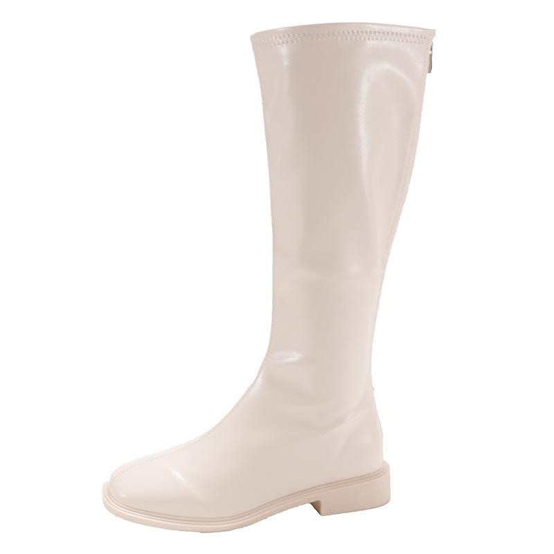 Beige Retro British Style Thick Heel Flat-bottomed Boots Women's 2025 New Spring and Autumn Square Head Thin Knight Boots