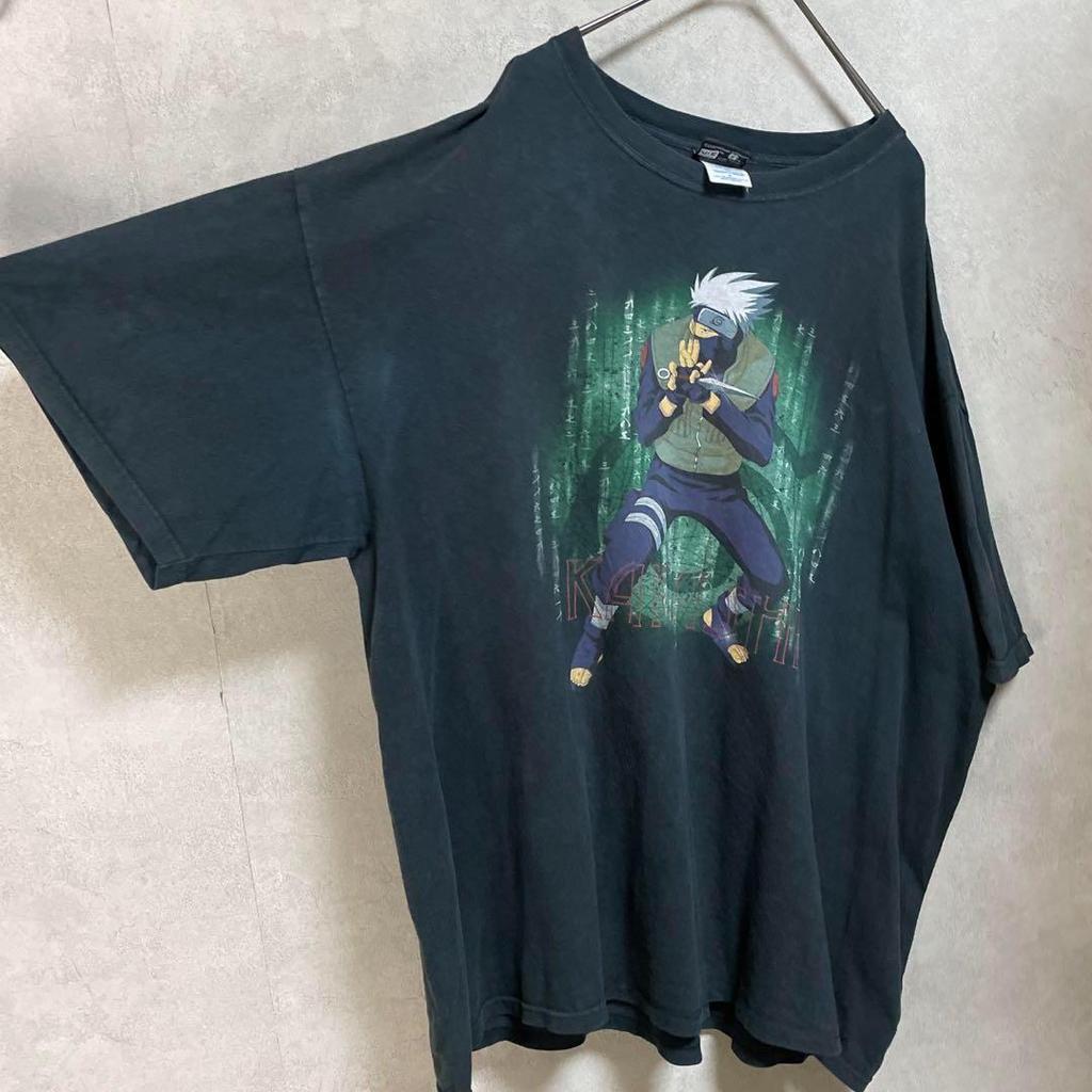 [USED] Vintage 2000s Hatake Kakashi Naruto Short Sleeve Shirt, Anime, Manga, Black, Part 1