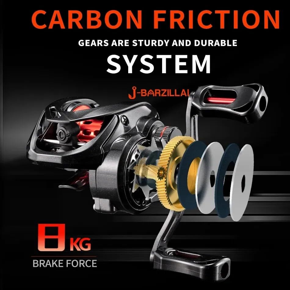 PL Baitcasting Fishing Max Drag Light Surfcast Baitcaster Reel J-BARZILLAI Reel, Saltwater/Freshwater Reel, 8KG, Reel, (Left-Handed)