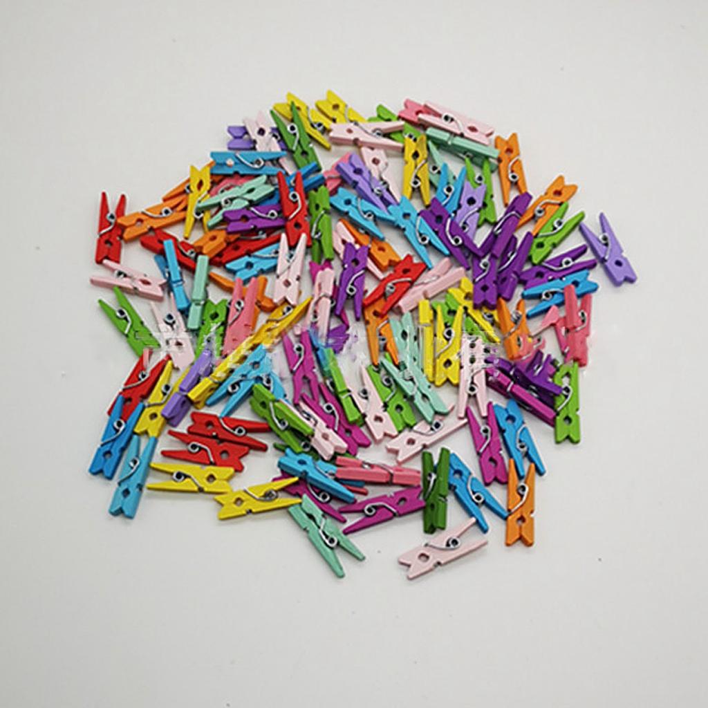 200Pcs Assorted Color Home Wooden Clip Practical Colorful Wood Photo Office Note Clamp