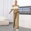 Contrasting Color Splicing Semi-turtleneck Women's Autumn and Winter Lazy Loose Pullover Knitting Two-piece Set