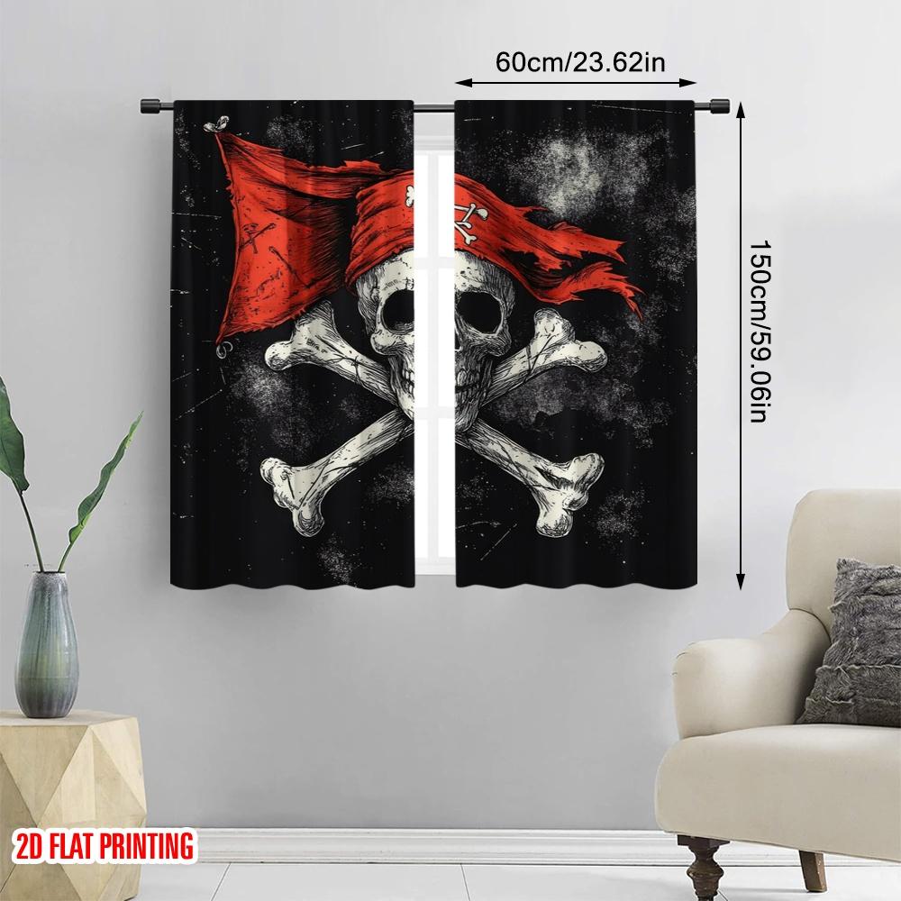 2 Stück, 2D-Flachdruckmuster Vorhänge Piratenemblem Polyesterstoff (ohne Stange) Urlaubs-Ldeal für Schlafzimmer & verschiedene Wohnbereiche