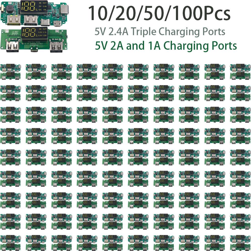 10/20/50/100Pcs18650 Lithium Battery Digital Display Charging Boost ModuleDual USB Output 5V 2.4A / 2A / 1A