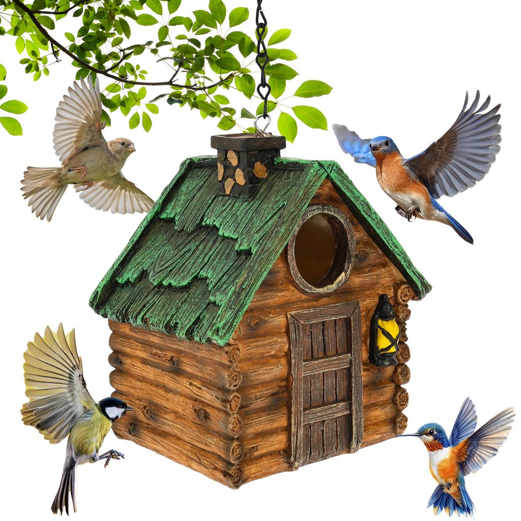 Hanging Bird House Resin Bluebird House Tree Outdoor Garden Ornament Birdhouse for Outside Finches Hummingbird Cardinals