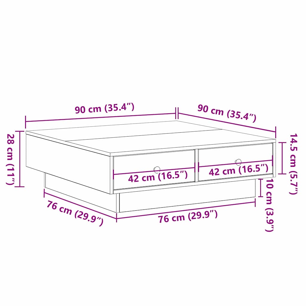 Coffee Table Black Oak Effect 90 x 90 x 28 cm Engineered Wood