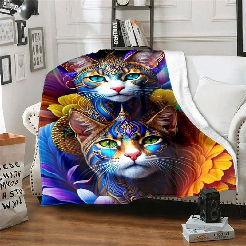 Creative Dreamy Cat Digital-printed Polyester Bedroom Velvet Flannel Cover Blanket Fleece Soft Sofa Cover Blankets for Beds