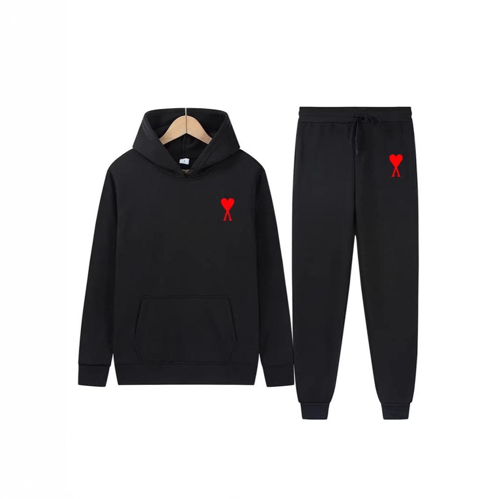 Trendy Classic Style With Heart Print Both Men Women Couple Hooded Sweatshirt Set