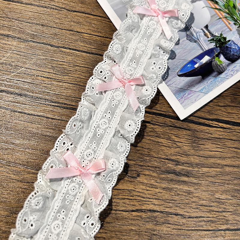 1Yard 5.5Cm Wide Luxury 3D Pleated Pink Lace Embroidered Bows Applique Ribbon Women Dress Cloth Trim Diy Home Sewing Supplies