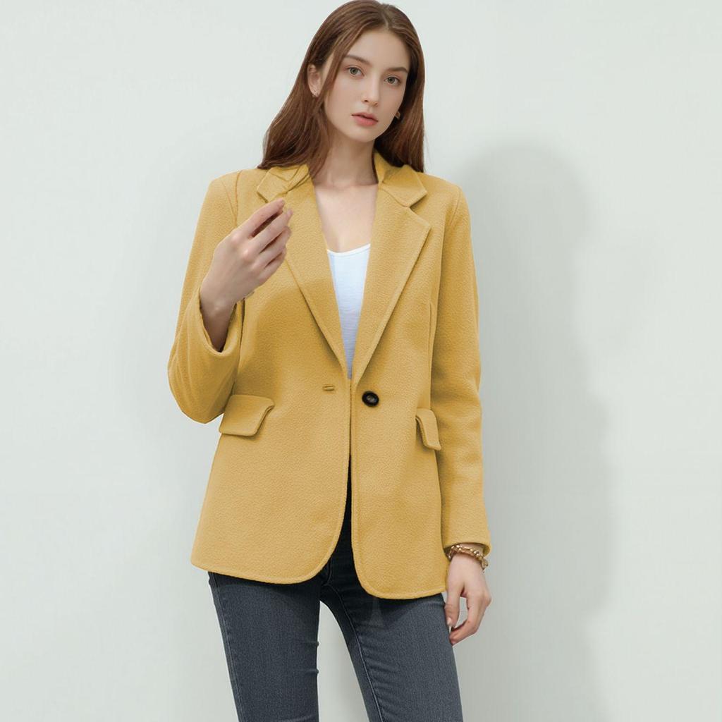Autumn/Winter Women's Casual Wool Blend Lapel Button Pocket Suit Coat
