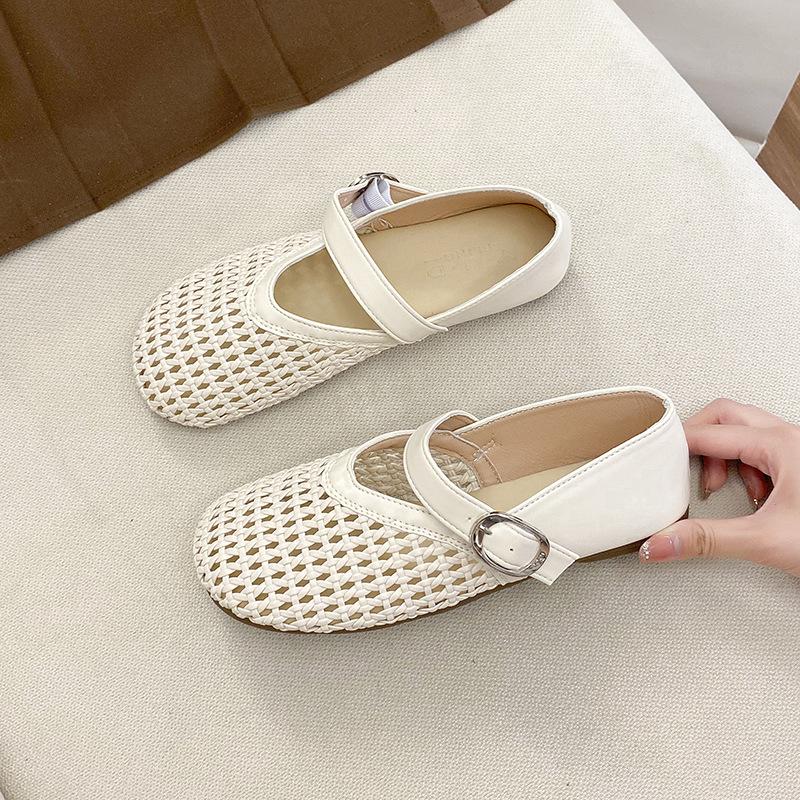 

Туфли-балетки женские 2025 новые с ремешком из крючкованной сетки, с круглым носком и плоской подошвой, плетеные мэри джейн 40