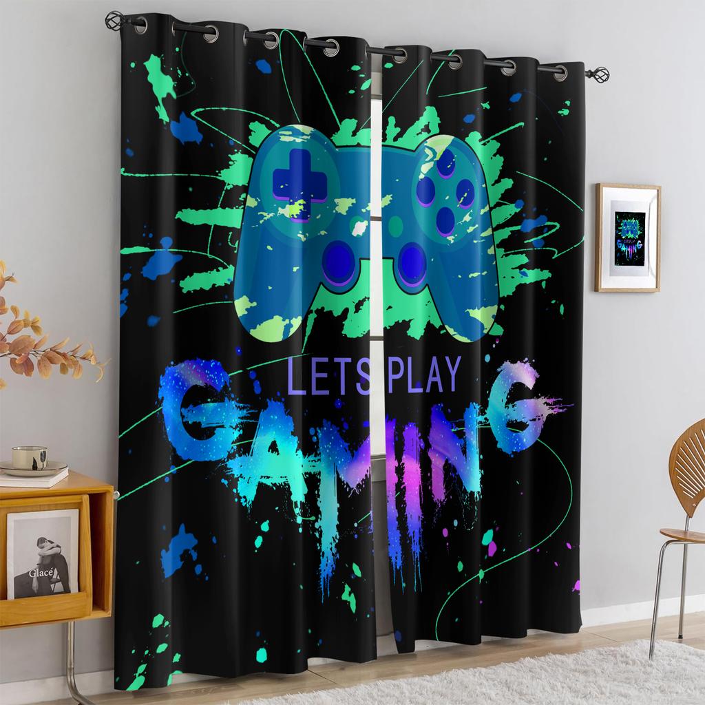2Pcs Gamer Game Controller Pattern Printed Blackout Curtains Suitable For Bedroom Kitchen  Living Room Study Office Bathroom