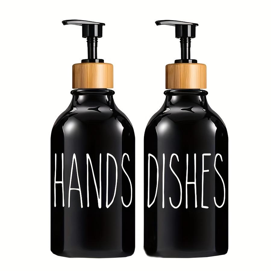 Soap Dispenser Bottle with Trays, Bamboo Lid Soap Bottle with Anti-Rust Pump, Hand Dish Soap Dispenser for Kitchen, Shampoo