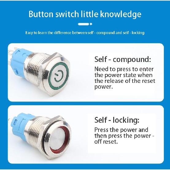 2pcs 16mm Metal Push Button Power Switch Waterproof Flame Retardant Latching w/Wire Socket LED Light On Off 3V 6V 12V 24V
