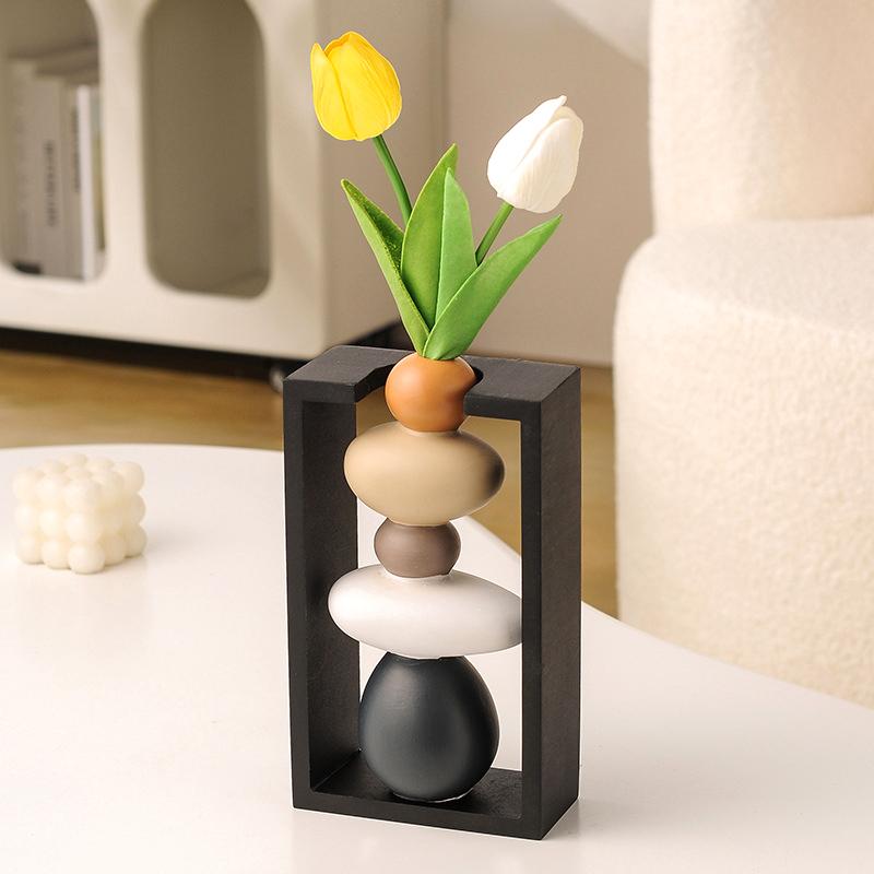 1PC Cobblestone Vase Ornament Nordic Pebble Shaped Vase Modern Flower Arrangement Container Table Decoration 21.5x12x6cm