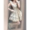 French girl floral dress women's summer sweet little cake puffy short dress cute little flying sleeves waist