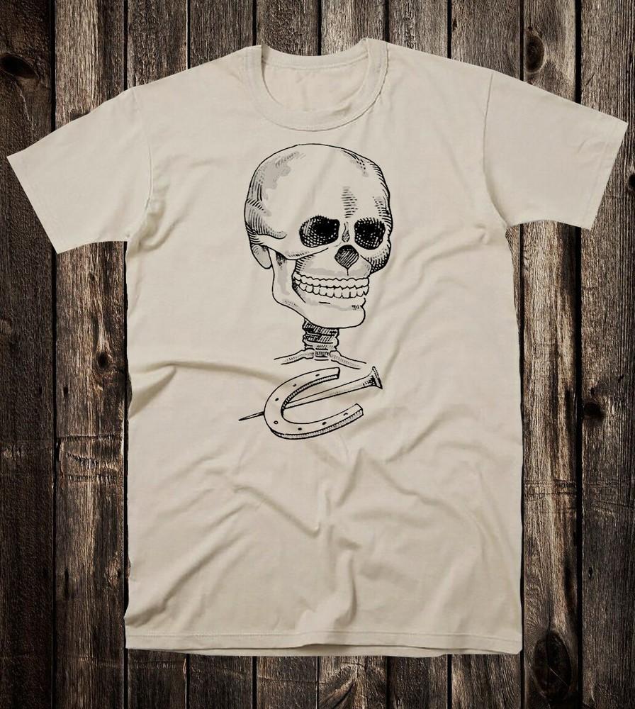 Retro Tattoo Tee T shirt Vtg Art Skull Biker Chopper Hot Rod Skull horseshoe Unisex T-Shirt XL