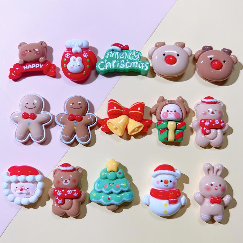 10 Pcs Cute Cartoon Christmas Deer Cookie Man Snowman Resin Scrapbook Diy Jewelry Wedding Children Gift Hairpin Accessories A57