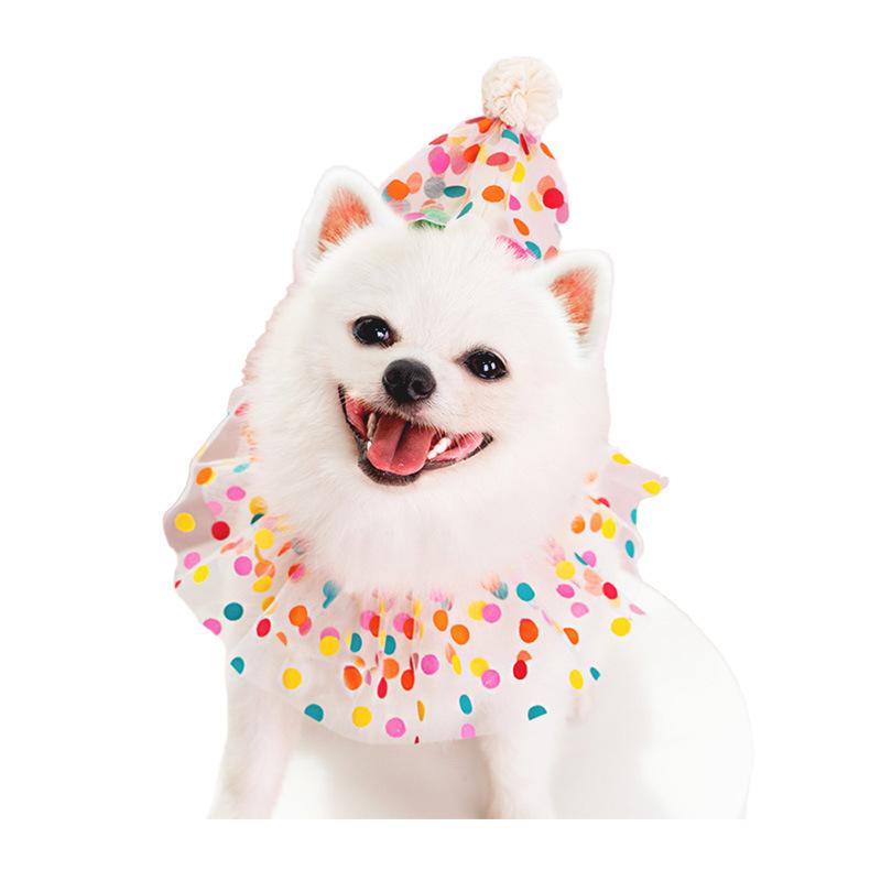 Pet Polka Dot Lace Bib Birthday Products Cat Dog Korean Color Polka Dot Collar INS Headgear